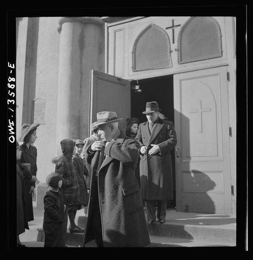 Untitled photo, possibly related to: New York, New York. Italians coming out of Saint Patrick's Church on Mott Street on Sunday