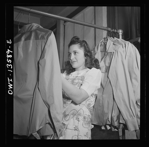 New York, New York. Jewish worker in the N.M. dress shop which is now making blouses for the Women's Army Auxiliary Corps (WAAC). [S]he is a member of local 89 of the International Ladies Garment Workers' Union