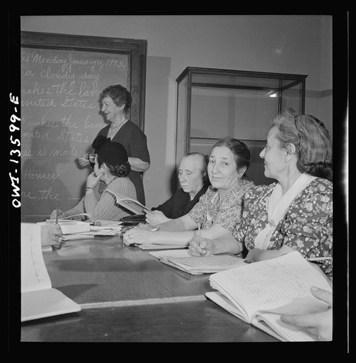 Untitled photo, possibly related to: New York. New York. Class in citizenship and English for Italians given free of charge at the Hudson Park library on Seventh Avenue near Bleecker Street