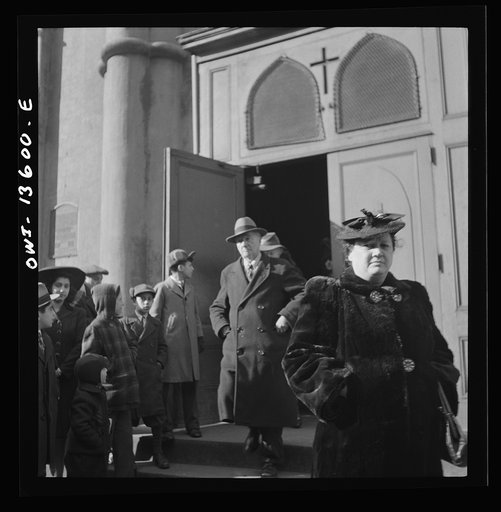 Untitled photo, possibly related to: New York, New York. Italians coming out of Saint Patrick's Church on Mott Street on Sunday