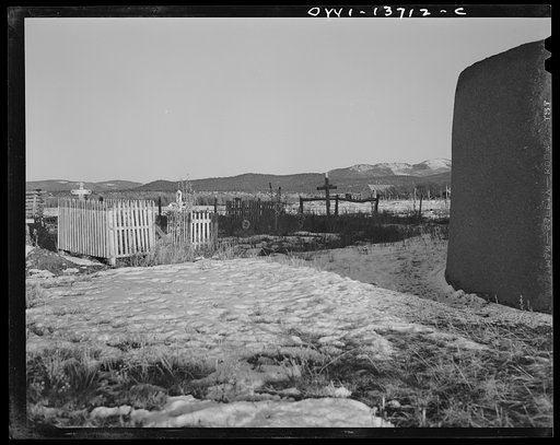 Untitled photo, possibly related to: Llano, near Penasco, New Mexico. The graveyard behind the church of Penitente Miranda