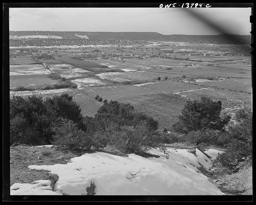 Untitled photo, possibly related to: Penasco, New Mexico. The valley, looking down on the site of the new clinic building operated by the Taos County cooperative health association