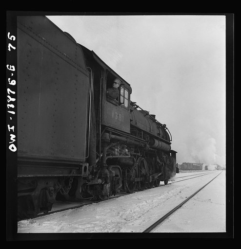 Untitled photo, possibly related to: Freight operations on the Indiana Harbor Belt Railroad between Chicago, Illinois and Hammond, Indiana. The engine crew brings the engine from the roundhouse and waits for orders for the day