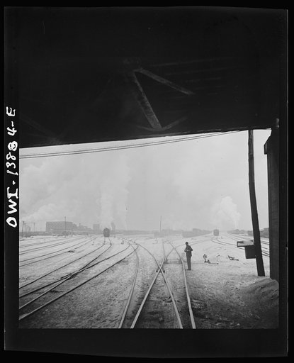 Freight operations on the Indiana Harbor Belt railroad between Chicago, Illinois and Hammond, Indiana. The train leaves the yard heading for the Erie railroad yard at Hammond, Indiana