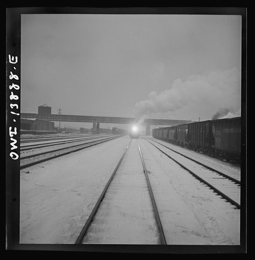 Untitled photo, possibly related to: Freight operations on the Indiana Harbor Belt railroad between Chicago, Illinois and Hammond, Indiana. At 8:45 p.m. the train arrives at its destination