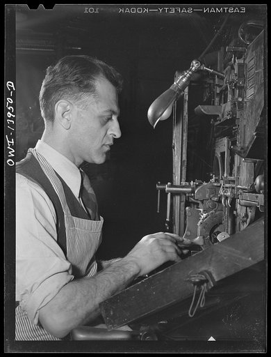 New York, New York. Linotyper in the Cocce press on Barrow Street