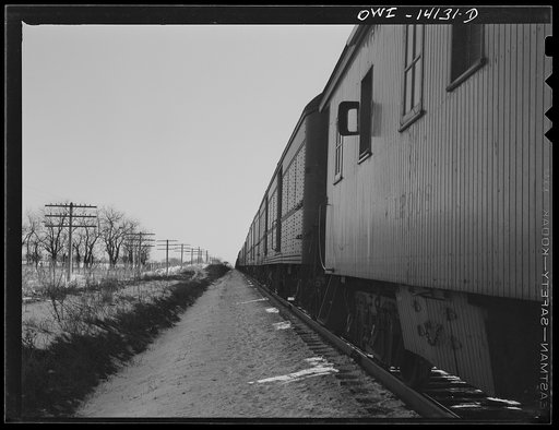 Untitled photo, possibly related to: The Chicago and Northestern Railroad freight train stops before entering the main line to let a passenger train go by