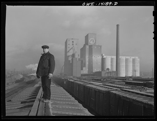 Untitled photo, possibly related to: Switchman giving the "go ahead" signal on an Indiana Harbor Belt Railroad train