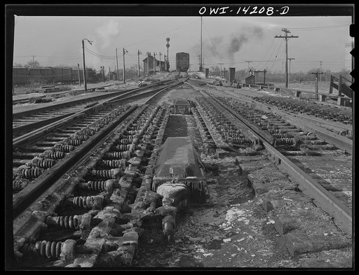 Looking toward the hump of the Indiana Harbor Belt railroad. In the foreground are some of the retarders