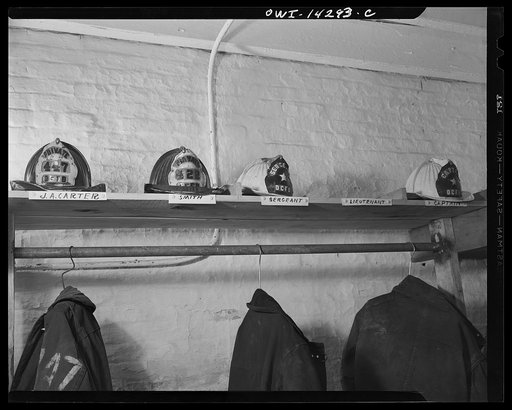 Firehouse station number four. Washington, D.C. Clothes stall for the firemen