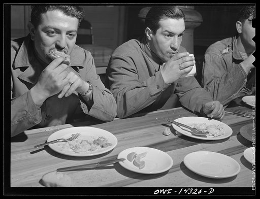 Fort Belvoir, Virginia. Privates Anthony Chirico and Cono Dalto at noon "chow"