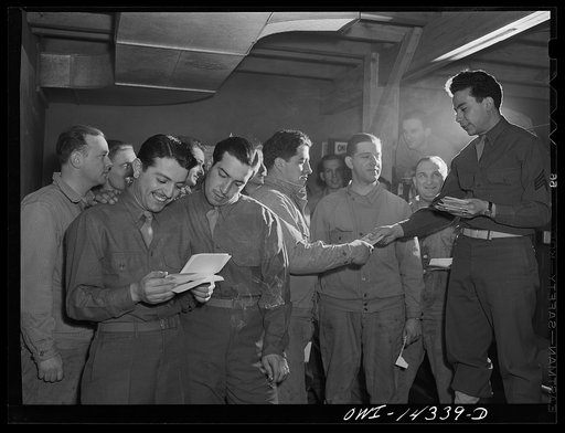 Fort Belvoir, Virginia. Mail call in the barracks