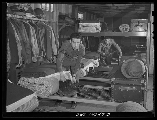 Fort Belvoir, Virginia. Preparing bunks for inspection
