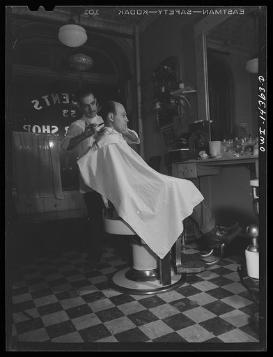 Untitled photo, possibly related to: New York, New York. Vincent's Barber Shop on West Eighth Street