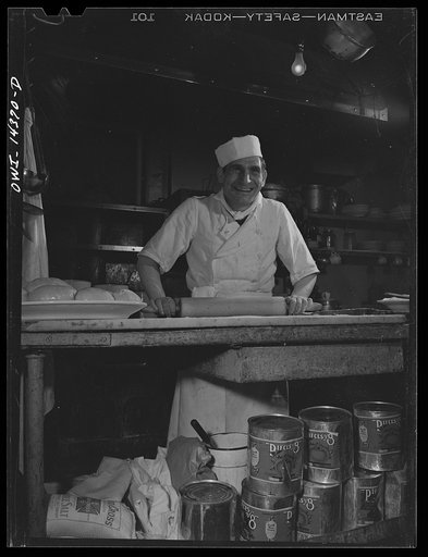 New York, New York. Cook making ravioli in Marcobi's restaurant at 118 Mulberry Street