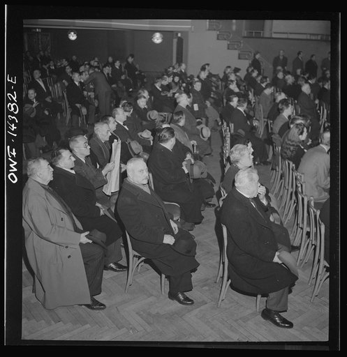 New York, New York. Mourners at the funeral of Carlo Tresca, the Italian anarchist publisher of Il Martello, who was murdered on Fifth Avenue. The funeral was held in Manhattan Center and was attended by over 5000 anti-facists