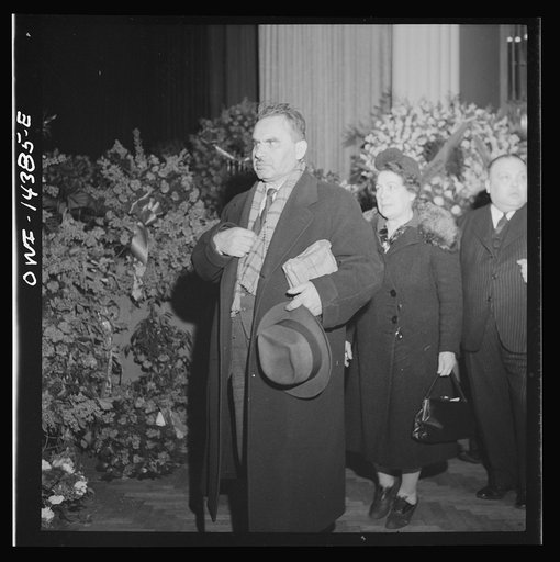 New York, New York. Mourners at the funeral of Carlo Tresca, the Italian anarchist publisher of Il Martello, who was murdered on Fifth Avenue. The funeral was held in Manhattan Center and was attended by over 5000 anti-fascists
