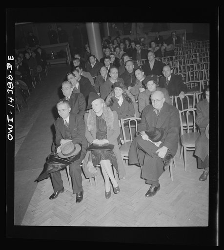 New York, New York. Mourners at the funeral of Carlo Tresca, the Italian anarchist publisher of Il Martello, who was murdered on Fifth Avenue. The funeral was held in Manhattan Center and was attended by over 5000 anti-fascists