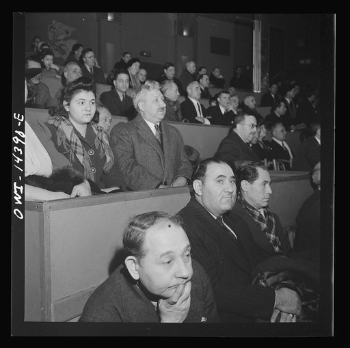 New York, New York. Mourners at the funeral of Carlo Tresca, the Italian anarchist publisher of Il Martello, who was murdered on Fifth Avenue. The funeral was held in Manhattan Center and was attended by over 5000 anti-fascists