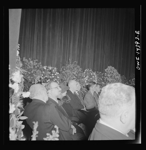 New York, New York. Mourners at the funeral of Carlo Tresca, the Italian anarchist publisher of Il Martello, who was murdered on Fifth Avenue. The funeral was held in Manhattan Center and was attended by over 5000 anti-fascists
