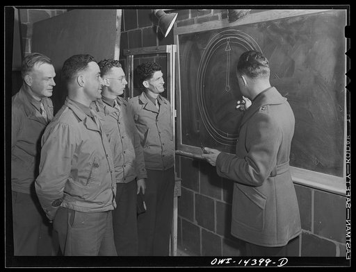 Fort Belvoir, Virginia. Compass reading class in the Officer Candidates' School. Candidate Robert Arena is in the foreground