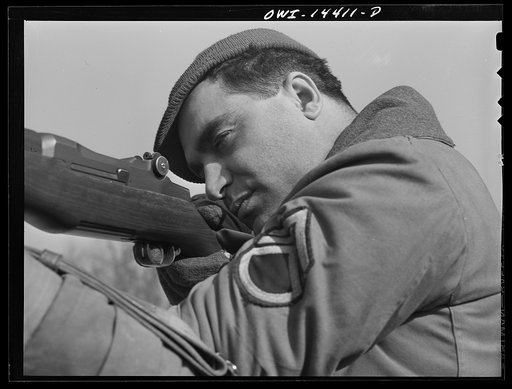 Fort Belvoir, Virginia. Staff Sergeant Rocco Biviano at the rifle range. He is formerly of Niles, Ohio. Both of his parents were born in Italy