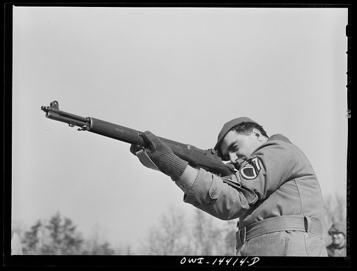 Fort Belvoir, Virginia. Staff Sergeant Rocco Biviano at the rifle range. He is formerly of Niles, Ohio. Both of his parents were born in Italy