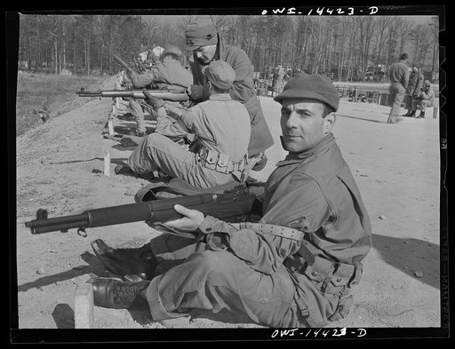 Untitled photo, possibly related to: Fort Belvoir, Virginia. Private Paul Tellini on the rifle range. He is from Connecticut. Both of his parents were born Italy