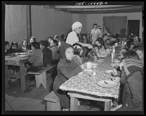Untitled photo, possibly related to: Penasco, New Mexico. Hot lunch provided by community support at a grade and high school administered by the Roman Catholic church