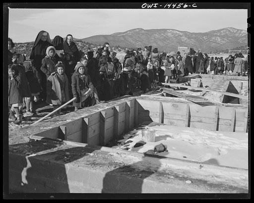 Penasco, New Mexico. School children attending the dedication of the new building for the clinic operated by the Taos County cooperative health association. They are from a state school administered by the Roman Catholic church