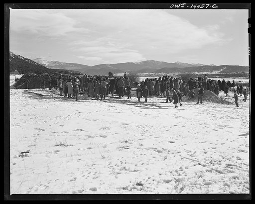 Penasco, New Mexico. Crowds gathering at the dedication ceremony of the new building for the clinic operated by the Taos County cooperative health association