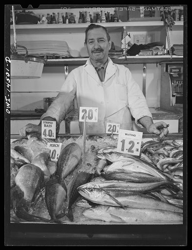 New York, New York. Fish merchant in the First Avenue market at Tenth Street