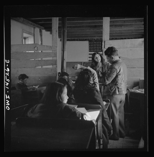 Ojo Sarco, New Mexico. One-room school in an isolated mountainous Spanish-American community, which has eight grades and two teachers. Most of the teaching is in Spanish, the language spoken in the children's homes, and as a result they rarely speak English fluently