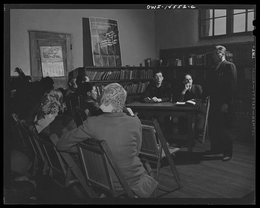 Untitled photo, possibly related to: Penasco, New Mexico. Parent-Teachers' Association meeting in the high school