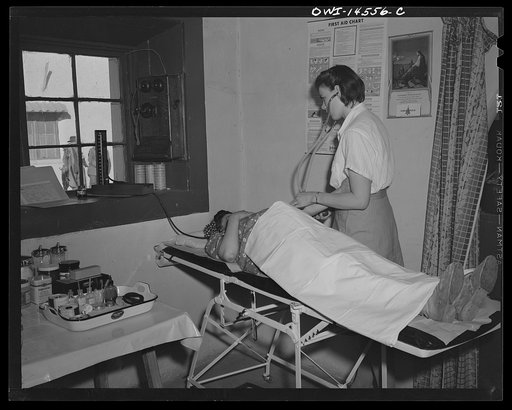 Penasco, New Mexico. Prenatal examination in the clinic operated by the Taos County cooperative health association