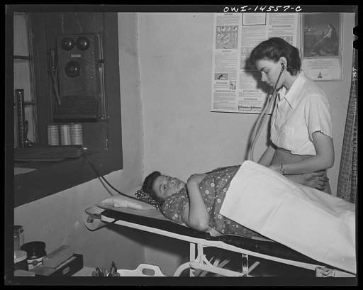 Untitled photo, possibly related to: Penasco, New Mexico. Prenatal examination in the clinic operated by the Taos County cooperative health association