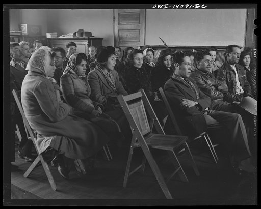 Untitled photo, possibly related to: Penasco, New Mexico. Parent-Teachers' Association meeting in the high school