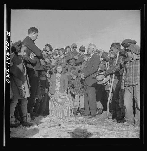 Untitled photo, possibly related to: Penasco, New Mexico. Justice of the peace making a speech "in the grand manner" at the dedication of the new building for the clinic operated by the Taos County cooperative health association