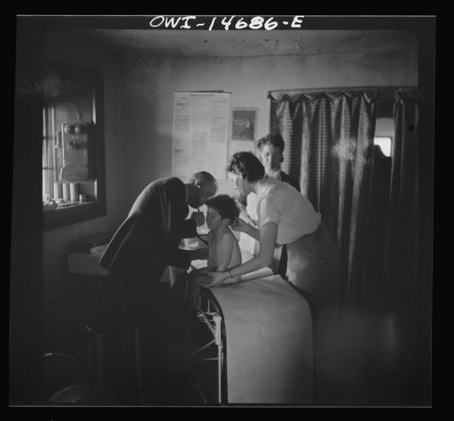 Untitled photo, possibly related to: Penasco, New Mexico. Doctor Onstine, seventy-seven year old country physician who makes clinic calls for the Taos County cooperative health association