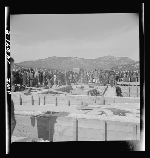 Penasco, New Mexico. Crowds gathering at the dedication ceremony of the new building for the clinic operated by the Taos County cooperative health association