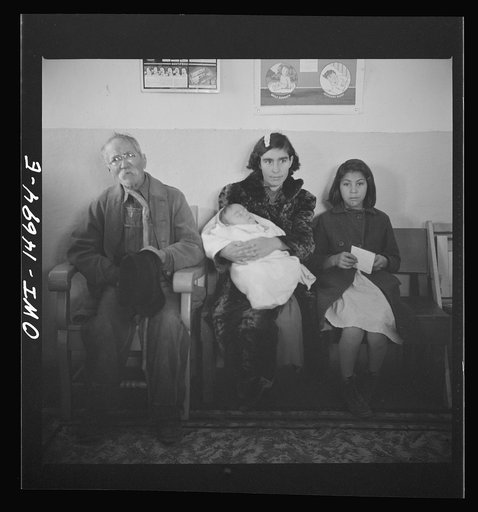 Untitled photo, possibly related to: Penasco, New Mexico. Waiting room of the clinic operated by the Taos County cooperative health association on well baby day