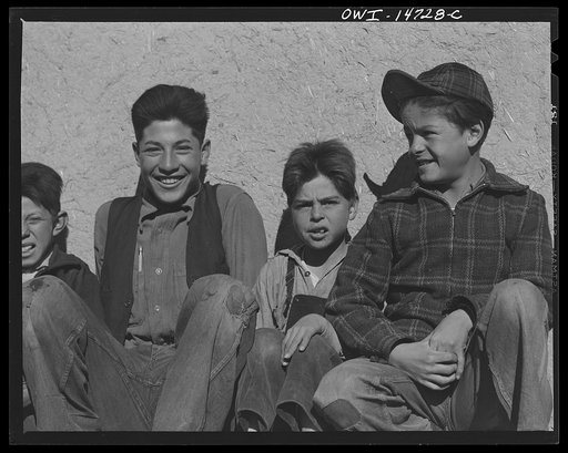 Ojo Sarco, New Mexico. One-room school in an isolated mountainous Spanish-American community, which has eight grades and two teachers. Boys during afternoon recess