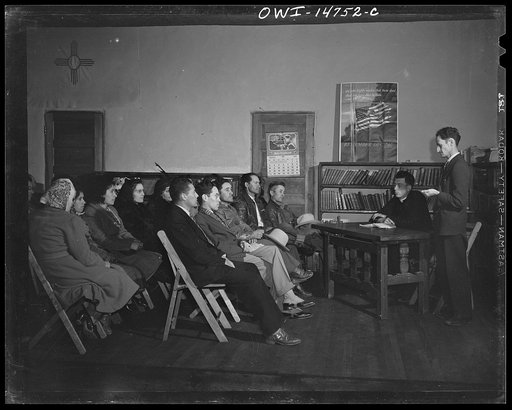 Untitled photo, possibly related to: Penasco, New Mexico. Parent-Teachers' Association meeting in the high school