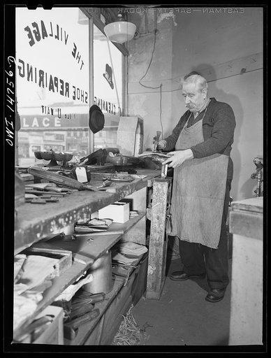 New York, New York. Italian-American shoe repair man