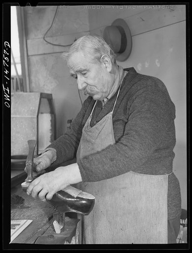 New York, New York. Italian-American shoe repair man