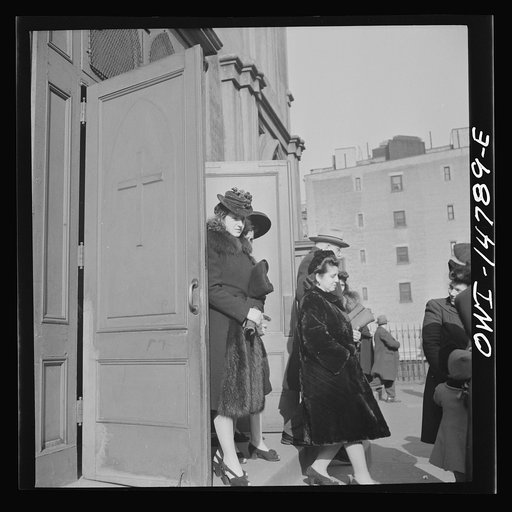 New York, New York. Italian-Americans leaving Saint Patrick's church on Mulberry Street on Sunday morning