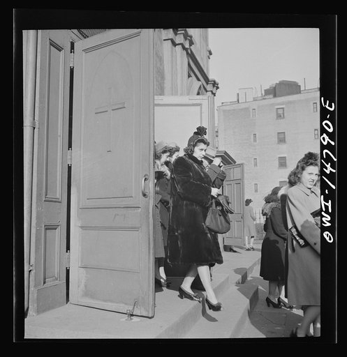 Untitled photo, possibly related to: New York, New York. Italian-Americans leaving Saint Patrick's church on Mulberry Street on Sunday morning