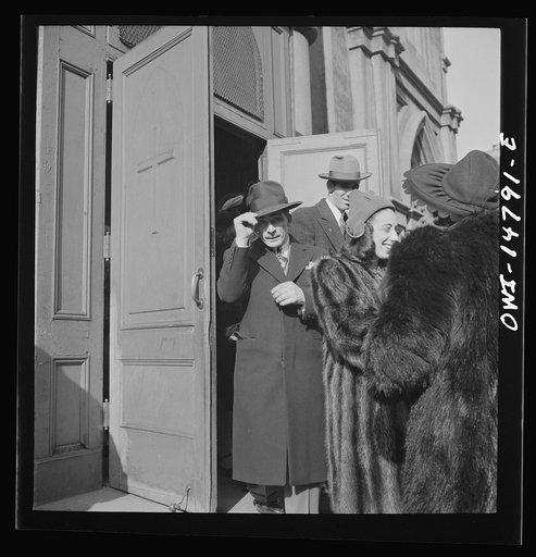 Untitled photo, possibly related to: New York, New York. Italian-Americans leaving Saint Patrick's church on Mulberry Street on Sunday morning