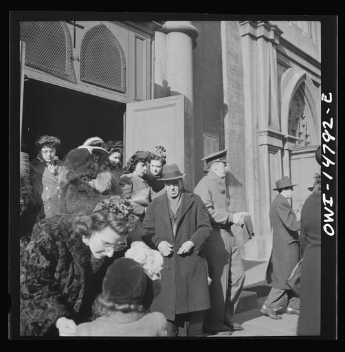 Untitled photo, possibly related to: New York, New York. Italian-Americans leaving Saint Patrick's church on Mulberry Street on Sunday morning
