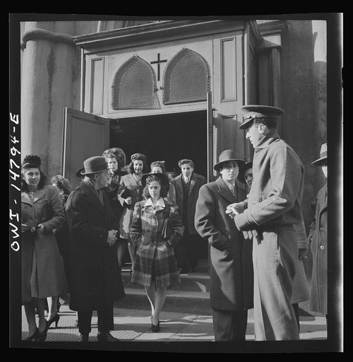 Untitled photo, possibly related to: New York, New York. Italian-American leaving Saint Patrick's church on Mulberry Street on Sunday morning